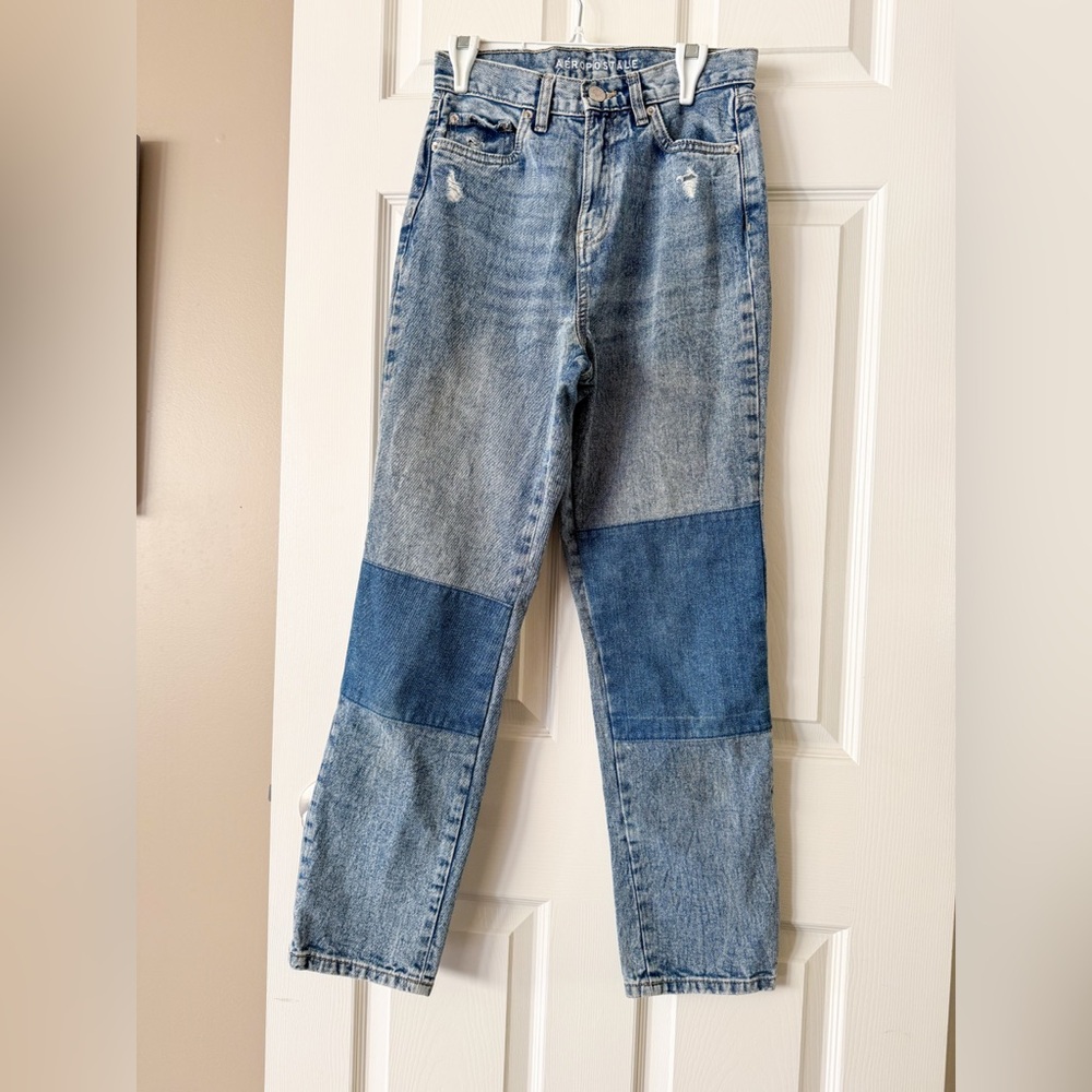 Aeropostale Patchwork Jeans Sz 0 Super High Rise Straight Ankle Skater Y2K/90s